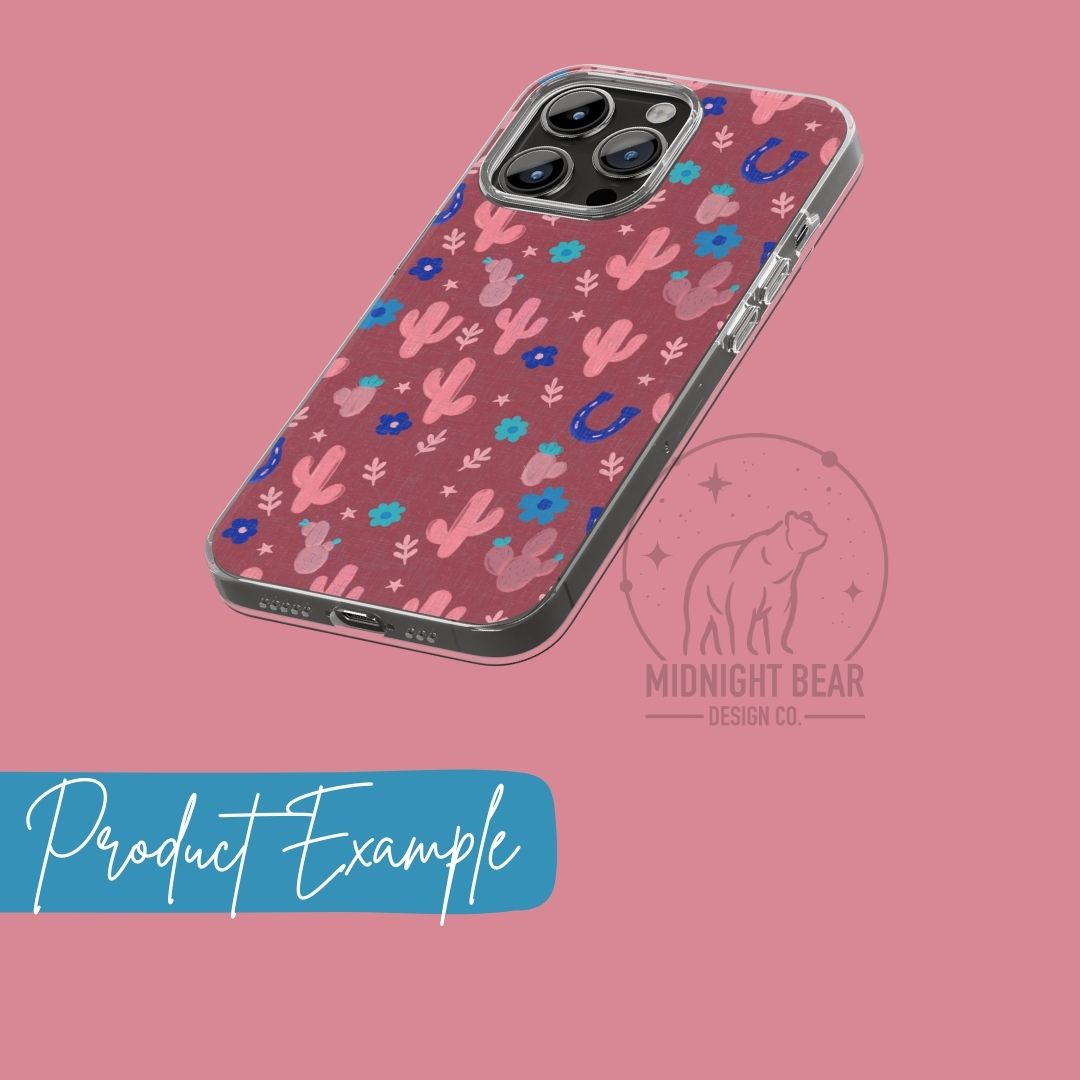 Ditsy Cactus Pink and Blue Seamless Pattern Instant Digital Download