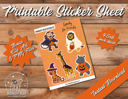 Spooky Zoo Halloween Sticker Sheet and Clip Art