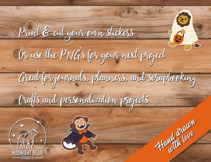 Spooky Zoo Halloween Sticker Sheet and Clip Art