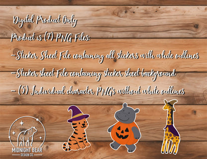 Spooky Zoo Halloween Sticker Sheet and Clip Art