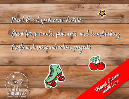 Cherry Bomb Summer Messy Coquette Printable Sticker Sheet, PNG Download