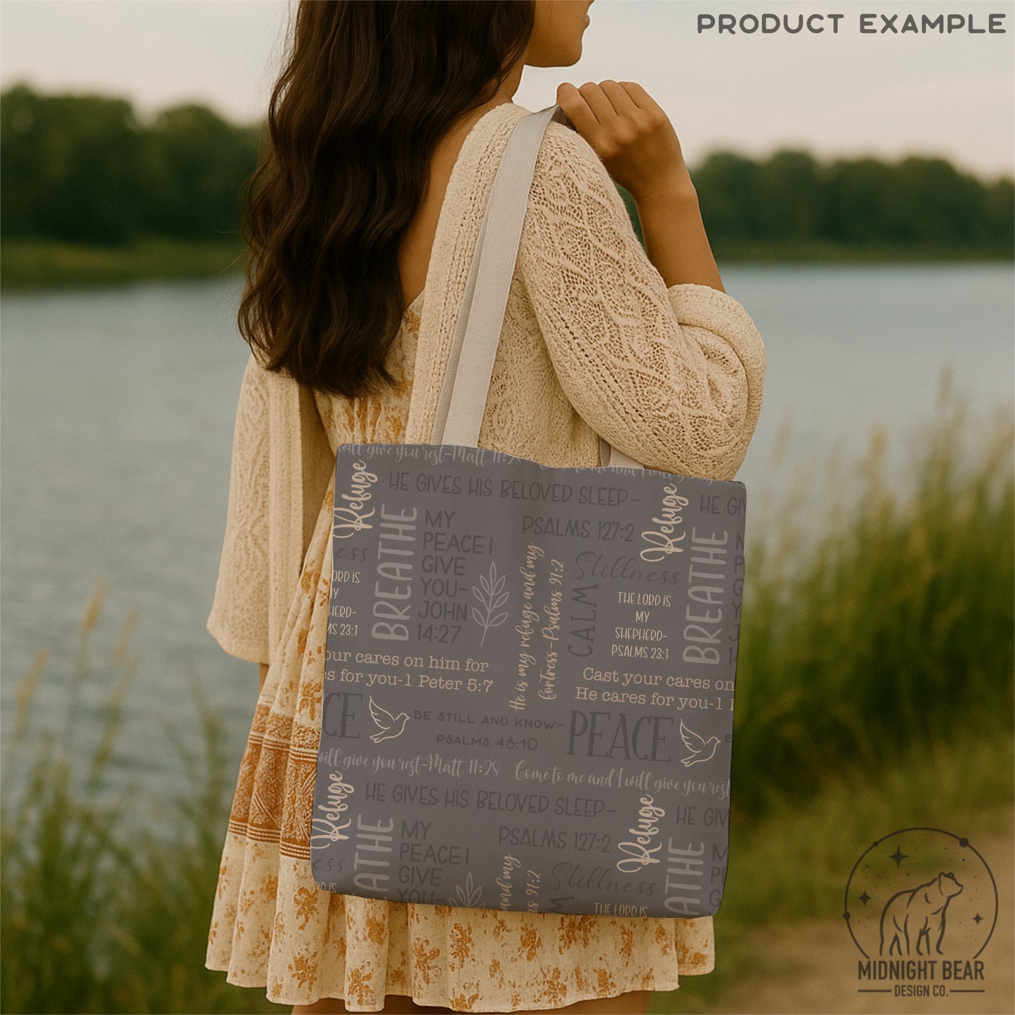 Dusty Blue Peace and Rest Seamless Pattern | Christian Word Grid with Bible Verses