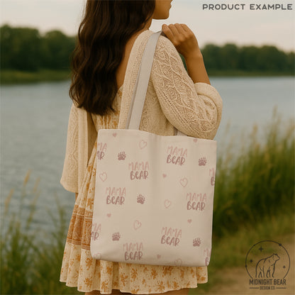 Blush Pink Mama Bear Seamless Text and Paw Print Pattern