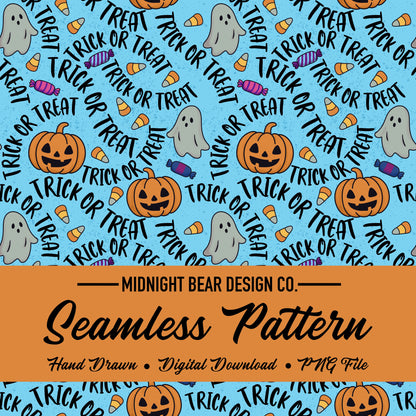 Trick or Treat Blue Seamless Pattern Instant Digital Download