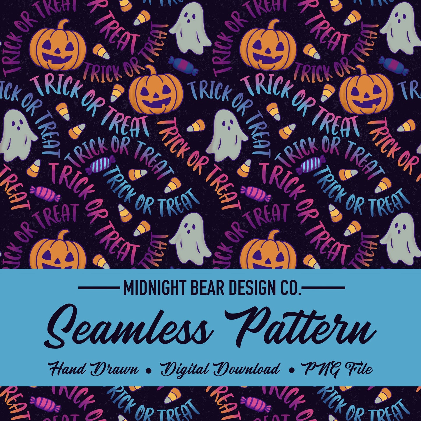 Trick or Treat Purple Seamless Pattern Instant Digital Download