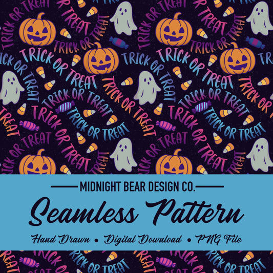 Trick or Treat Purple Seamless Pattern Instant Digital Download