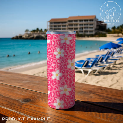 Pink Daisy Leopard Print Seamless Pattern Hot Pink Animal Print Digital Paper, Coquette Fabric, Digital Scrapbook, Hand Drawn, PNG Download