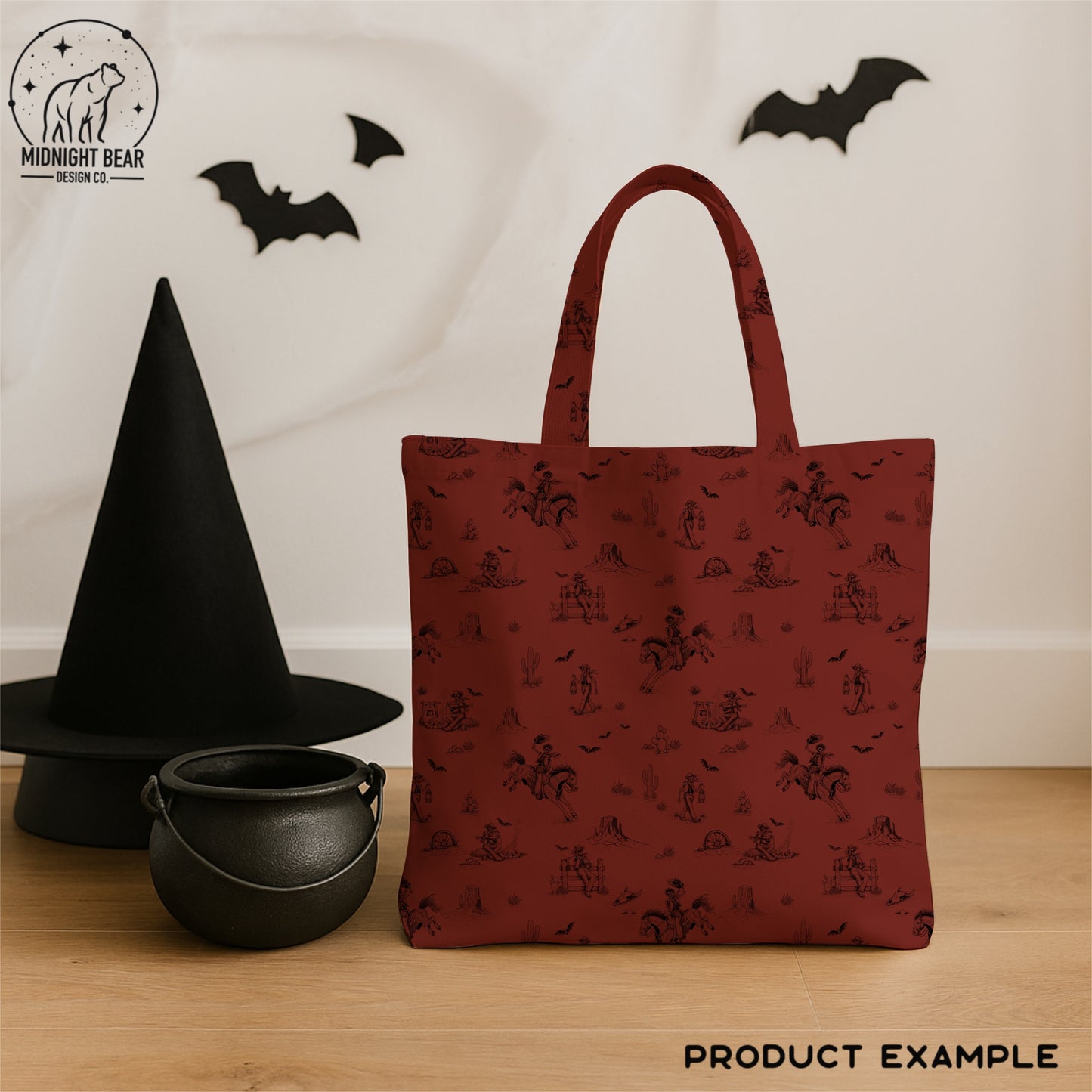 Skeleton Ranch Halloween Toile Seamless Pattern Rust Red