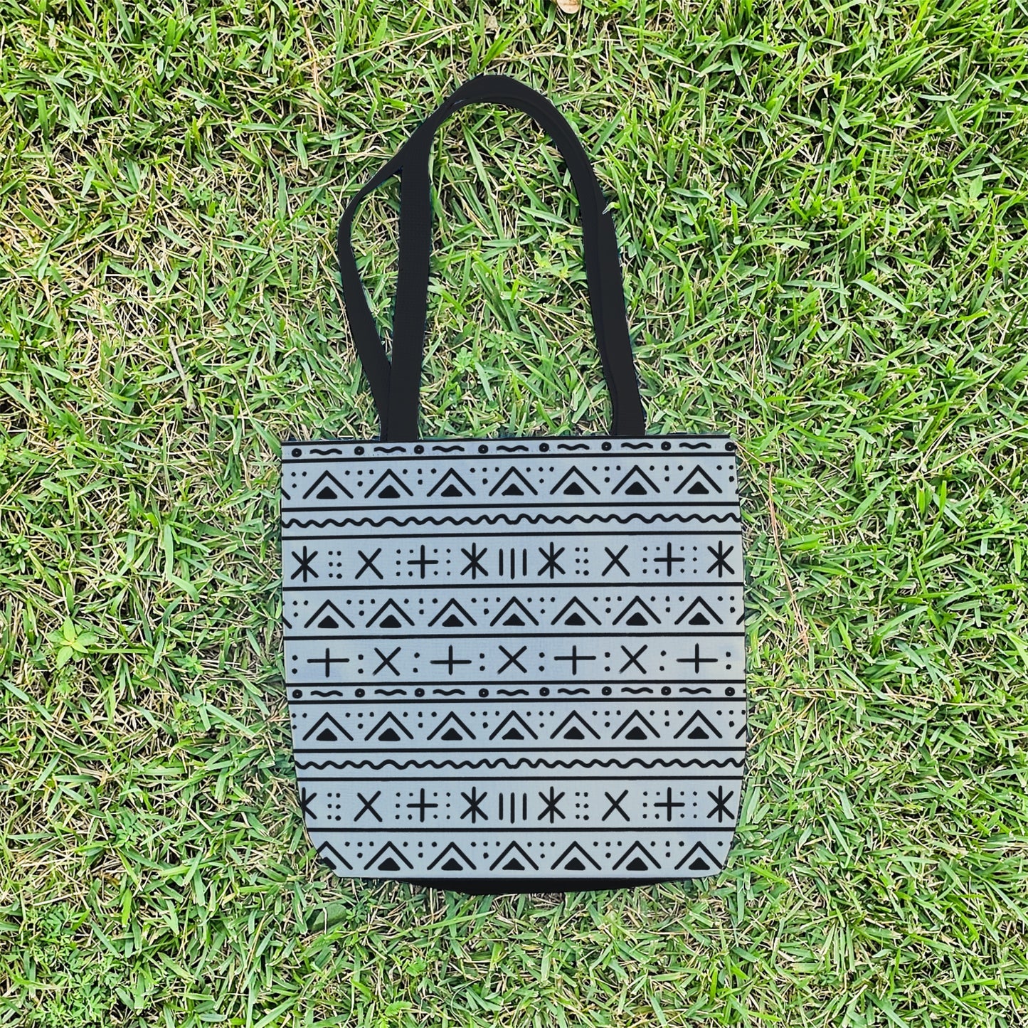 Black and White Mudcloth InspiredTote Bag – 16" Boho Tribal Inspired Pattern Reusable Everyday Bag