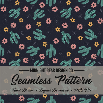 Cactus Flowers Seamless Pattern Instant Digital Download