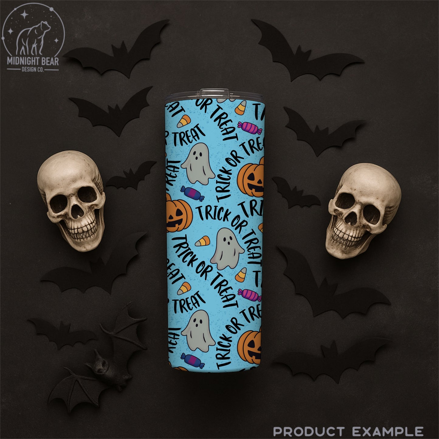 Trick or Treat Blue Seamless Pattern Instant Digital Download