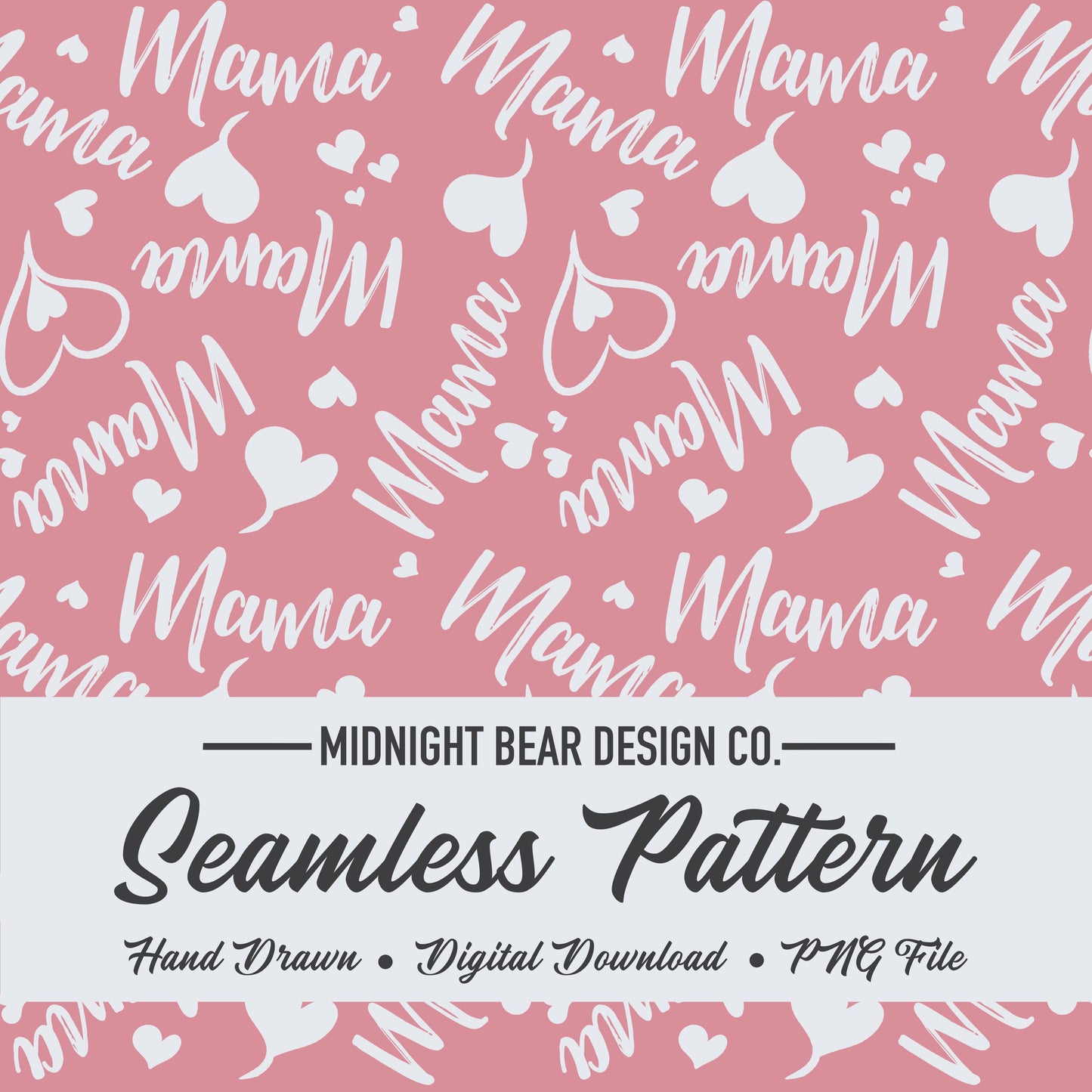Mama Hearts Pink and White Seamless Pattern Instant Digital Download