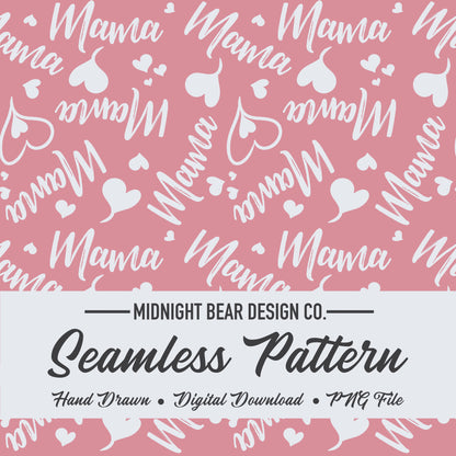 Mama Hearts Pink and White Seamless Pattern Instant Digital Download