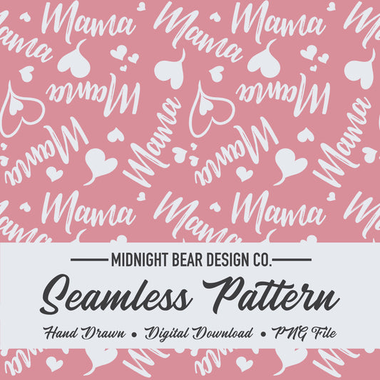 Mama Hearts Pink and White Seamless Pattern Instant Digital Download