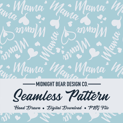 Mama Hearts Baby Blue Seamless Pattern Instant Digital Download