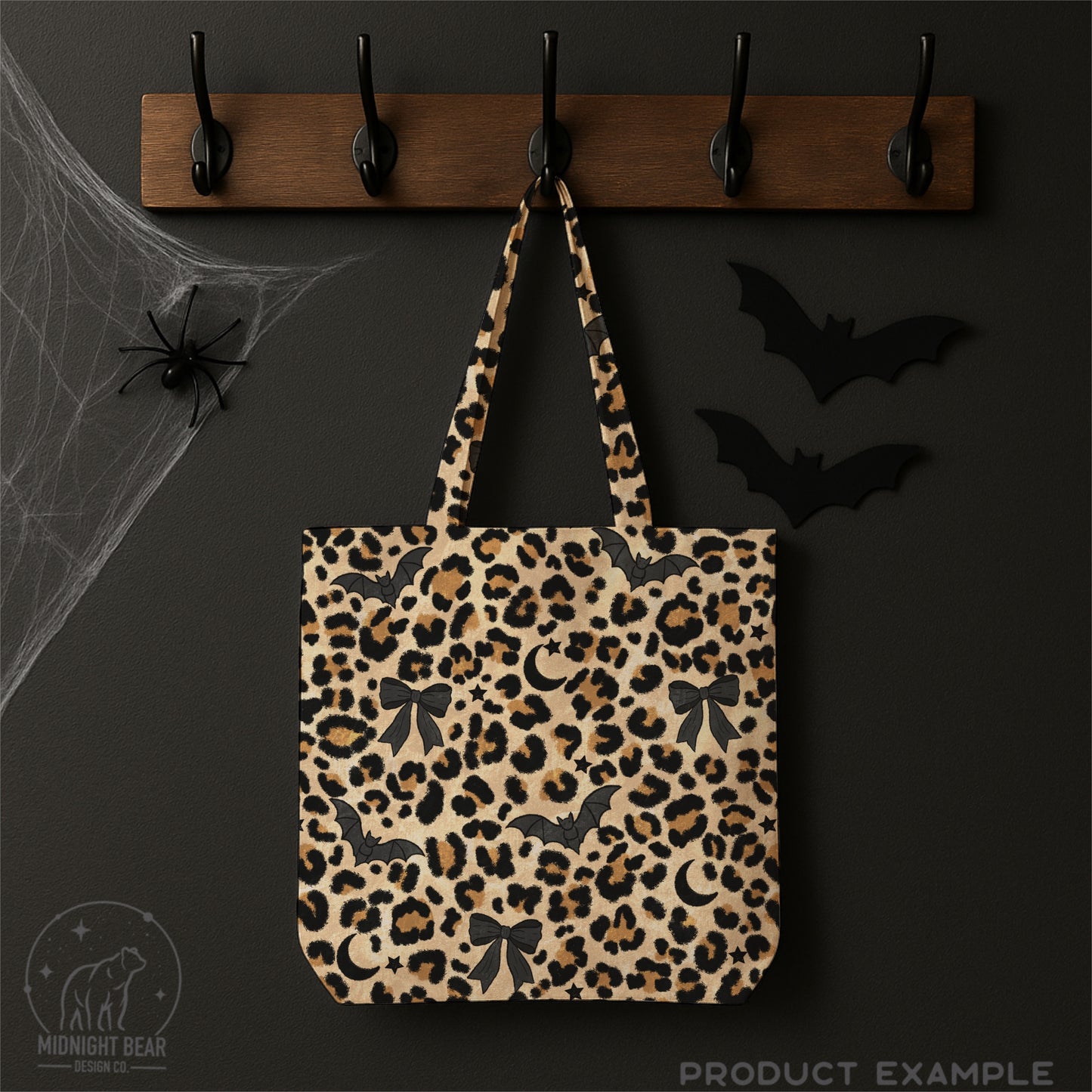Halloween Leopard with Bats and Bows Seamless Pattern Tan Colorway