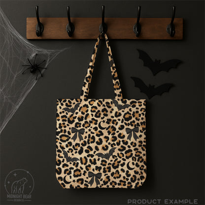 Halloween Leopard with Bats and Bows Seamless Pattern Tan Colorway
