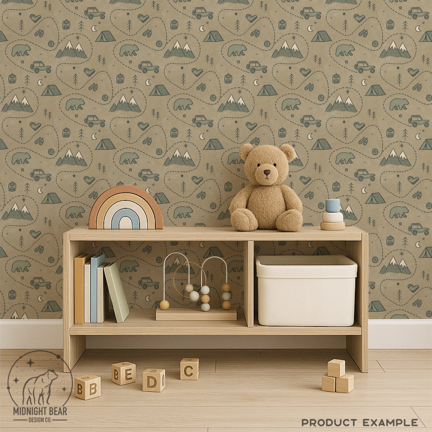 Adventure Camping Seamless Pattern | Explore Outdoors Illustration | Bear Mountain Camp Jeep Kids Pattern for Fabric, Crafts, Scrapbooking