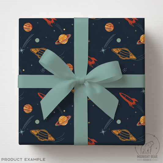 Retro Space Vintage UFO and Rocket Navy Seamless Pattern