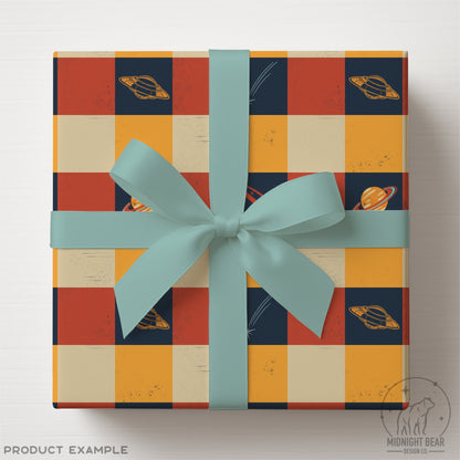 Retro Space Checker Seamless Pattern Navy and Orange