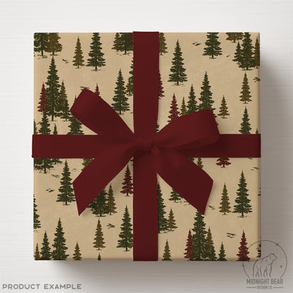 Green and Red Woodland Christmas Forest Seamless Pattern