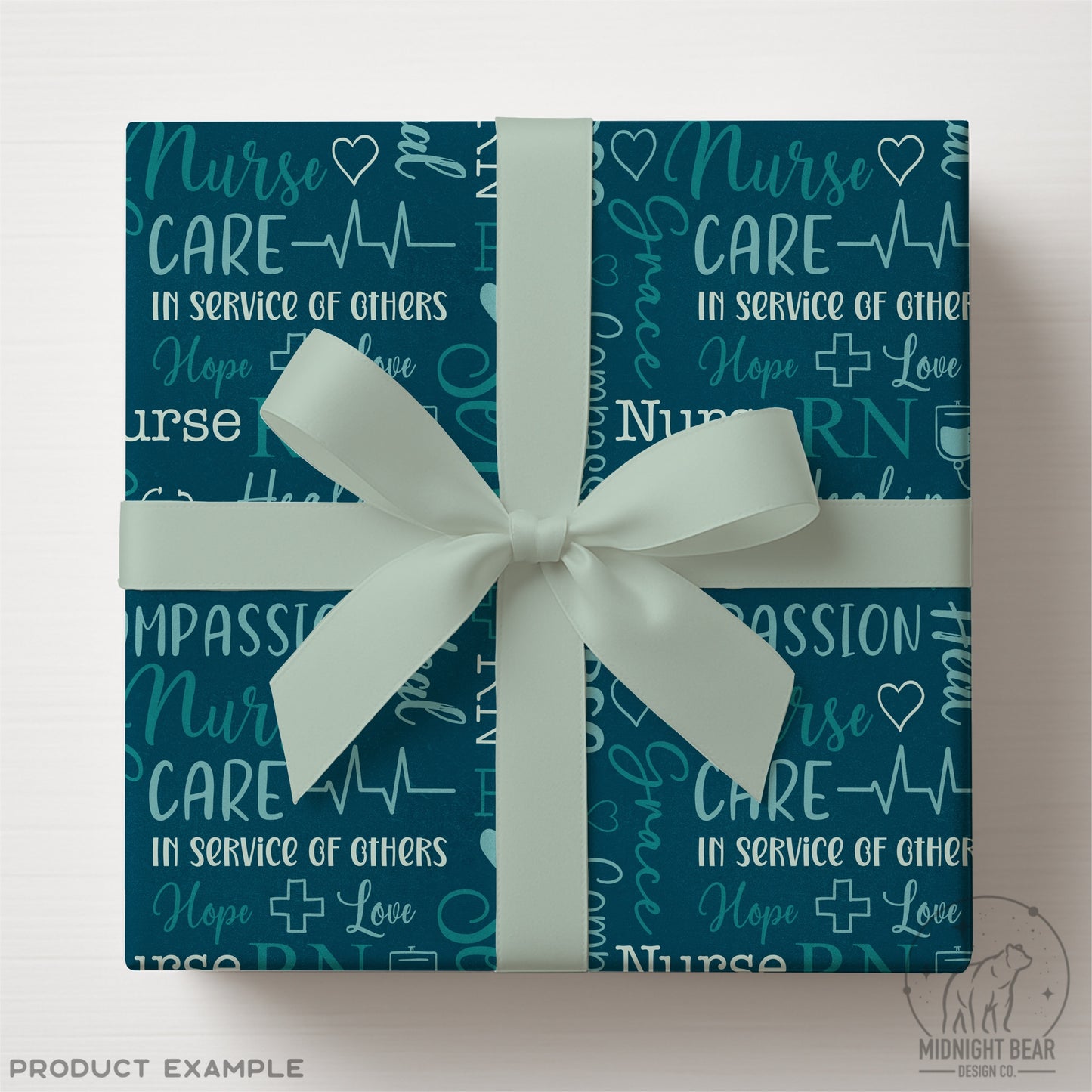 Teal Nurse Word Grid, Nursing Appreciation Seamless Pattern
