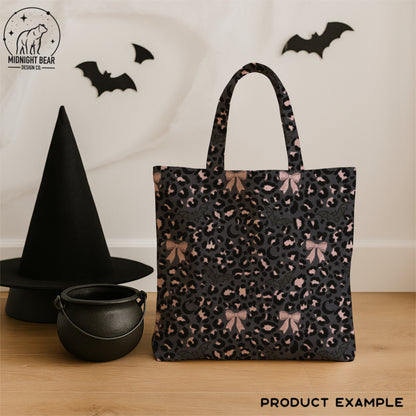 Leopard Halloween Bows, Bats & Moons Seamless Pattern Charcoal & Pink