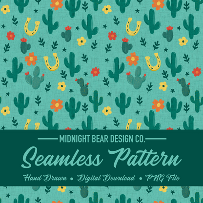 Ditsy Cactus Turquoise Seamless Pattern Instant Digital Download