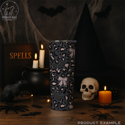 Leopard Halloween Bows, Bats & Moons Seamless Pattern Charcoal & Pink