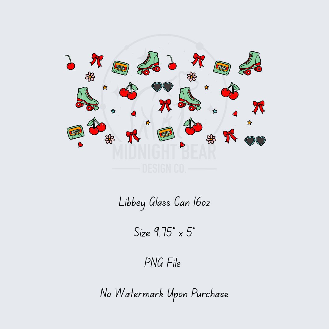 Cherry Bomb Summer Glass Can Wrap 16oz Hand Drawn PNG Digital Download