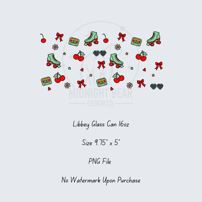 Cherry Bomb Summer Glass Can Wrap 16oz Hand Drawn PNG Digital Download