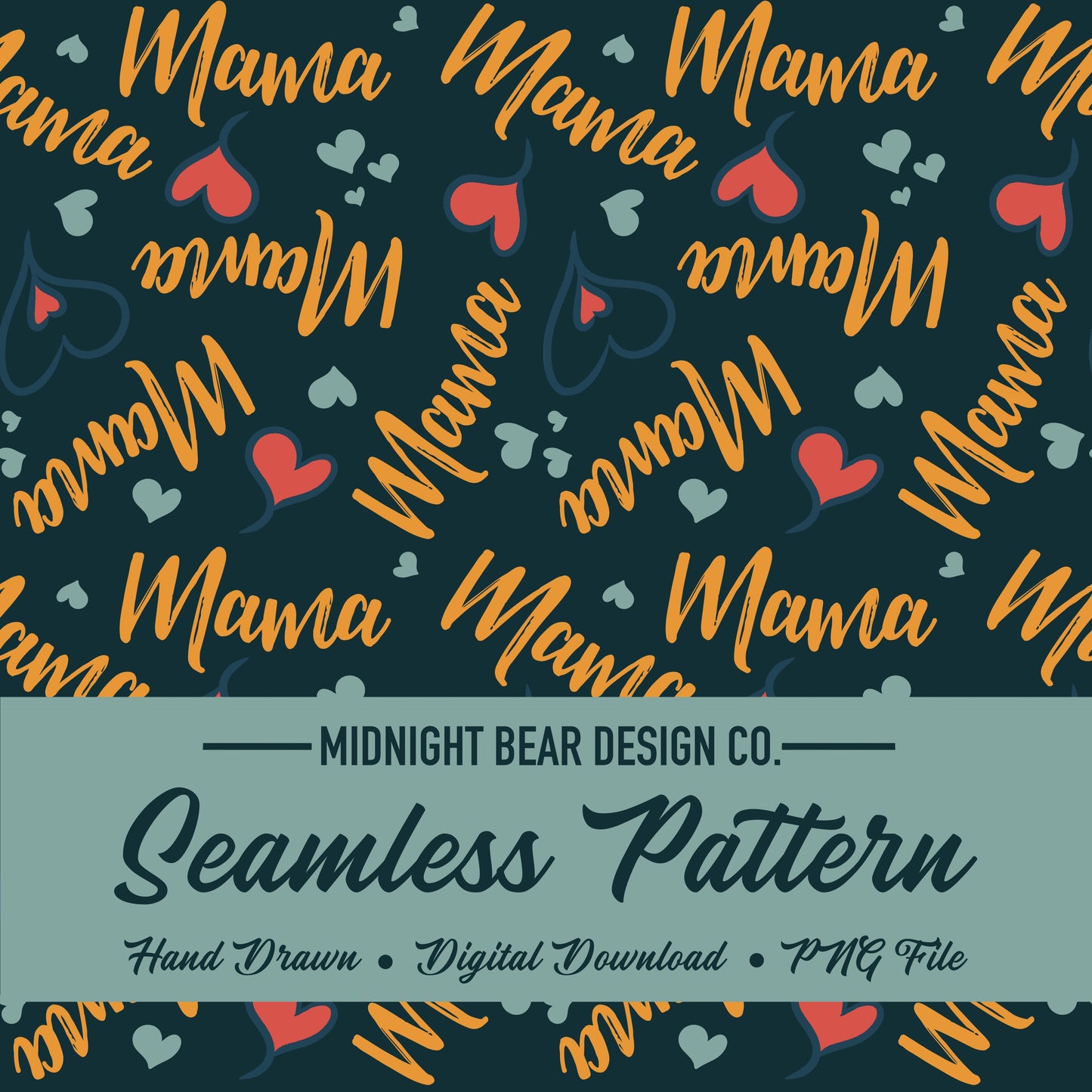 Mama Hearts Retro Seamless Pattern Instant Digital Download