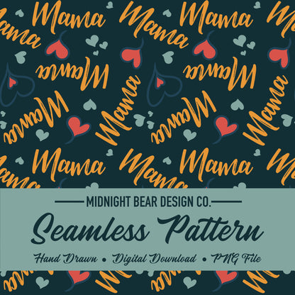 Mama Hearts Retro Seamless Pattern Instant Digital Download