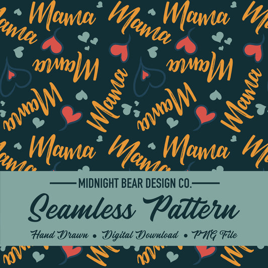 Mama Hearts Retro Seamless Pattern Instant Digital Download