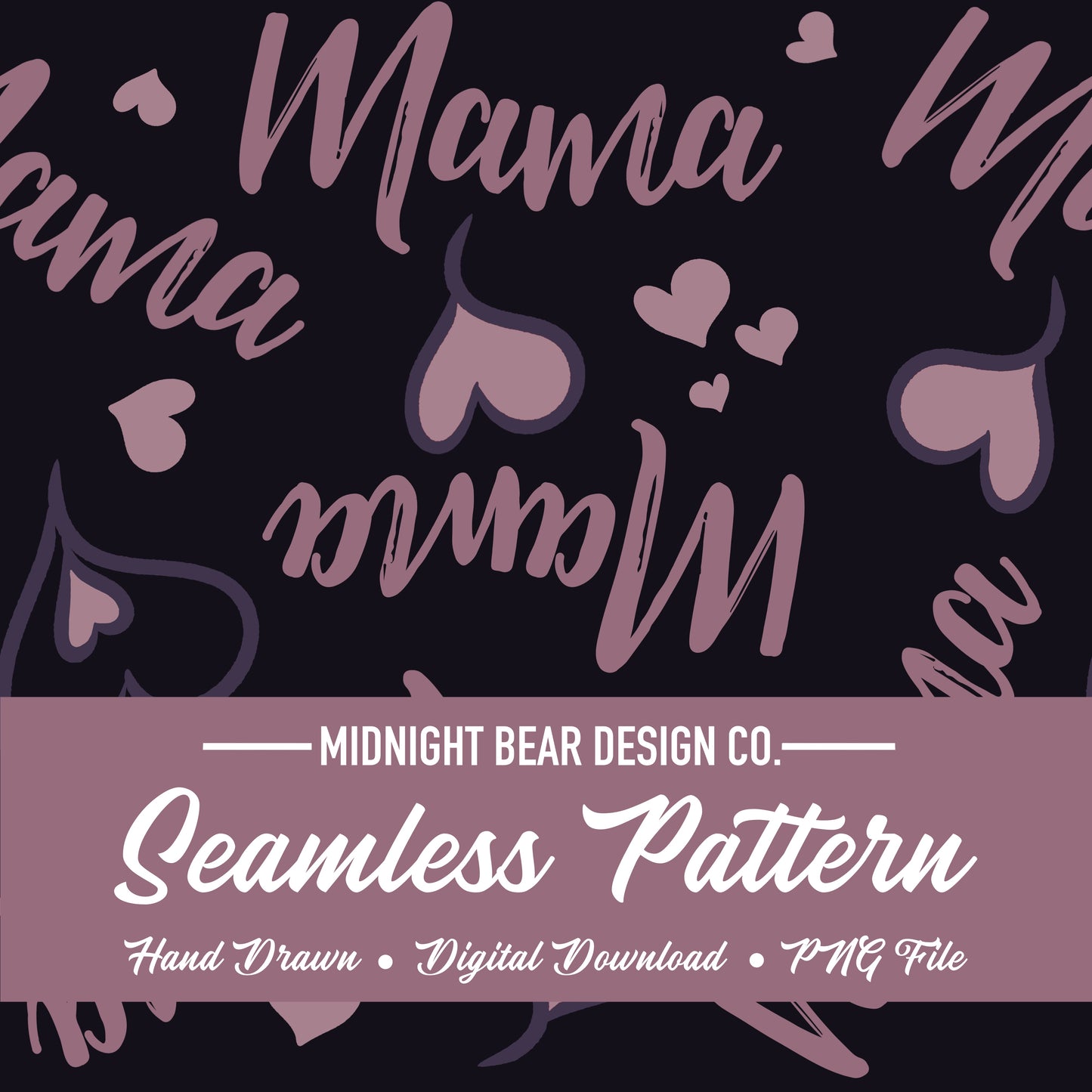 Mama Hearts Purple Seamless Pattern Instant Digital Download