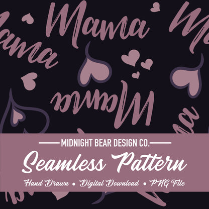 Mama Hearts Purple Seamless Pattern Instant Digital Download
