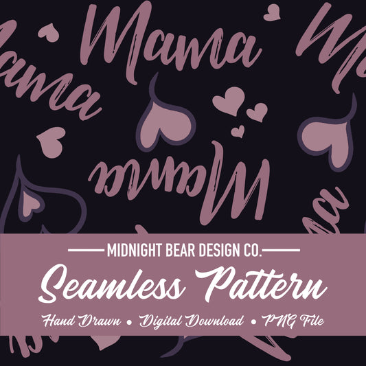 Mama Hearts Purple Seamless Pattern Instant Digital Download