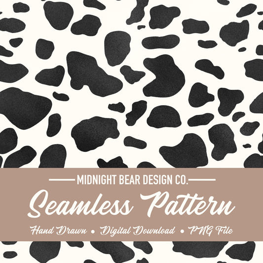Cow Print Seamless Pattern | Black and White Animal Print Farmhouse