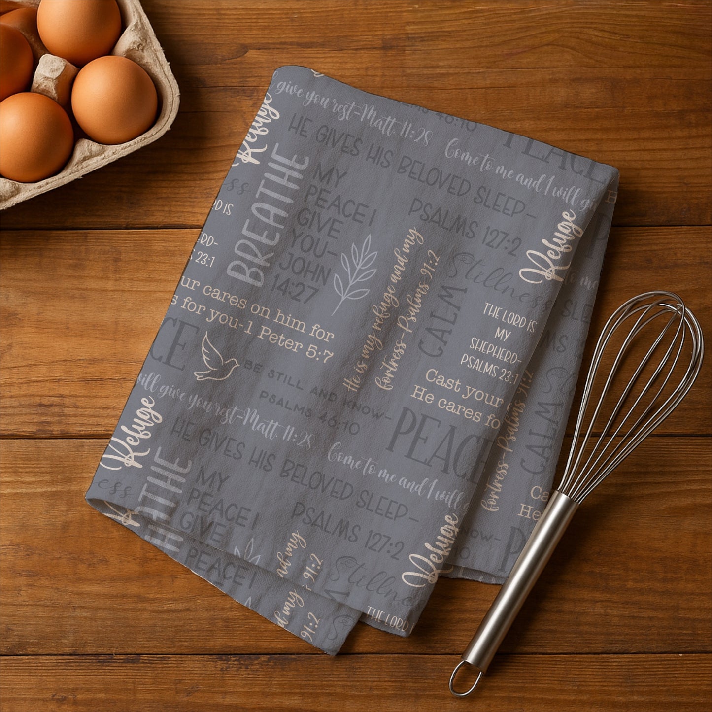 Dusty Blue Peace and Rest Seamless Pattern | Christian Word Grid with Bible Verses
