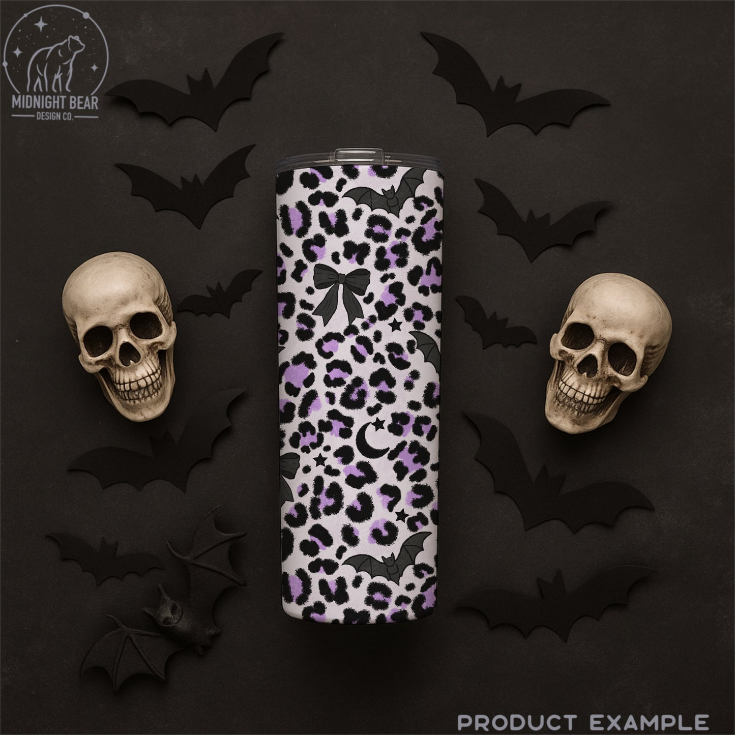 Halloween Leopard Print Seamless Pattern Lavender and Black