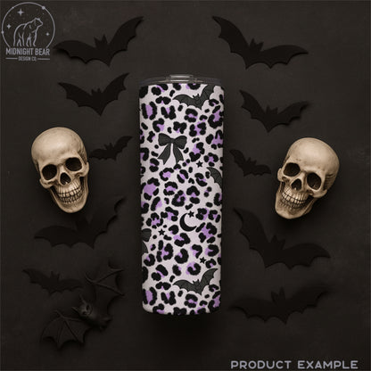 Halloween Leopard Print Seamless Pattern Lavender and Black