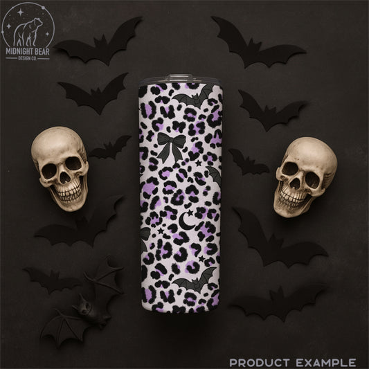 Halloween Leopard Print Seamless Pattern Lavender and Black